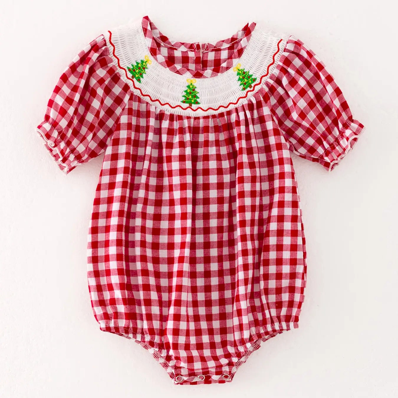Christmas Tree Smocking Embroidered Baby Girls Romper