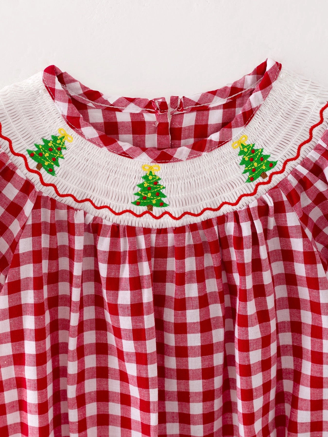 Christmas Tree Smocking Embroidered Baby Girls Romper