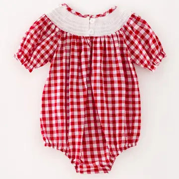 Christmas Tree Smocking Embroidered Baby Girls Romper