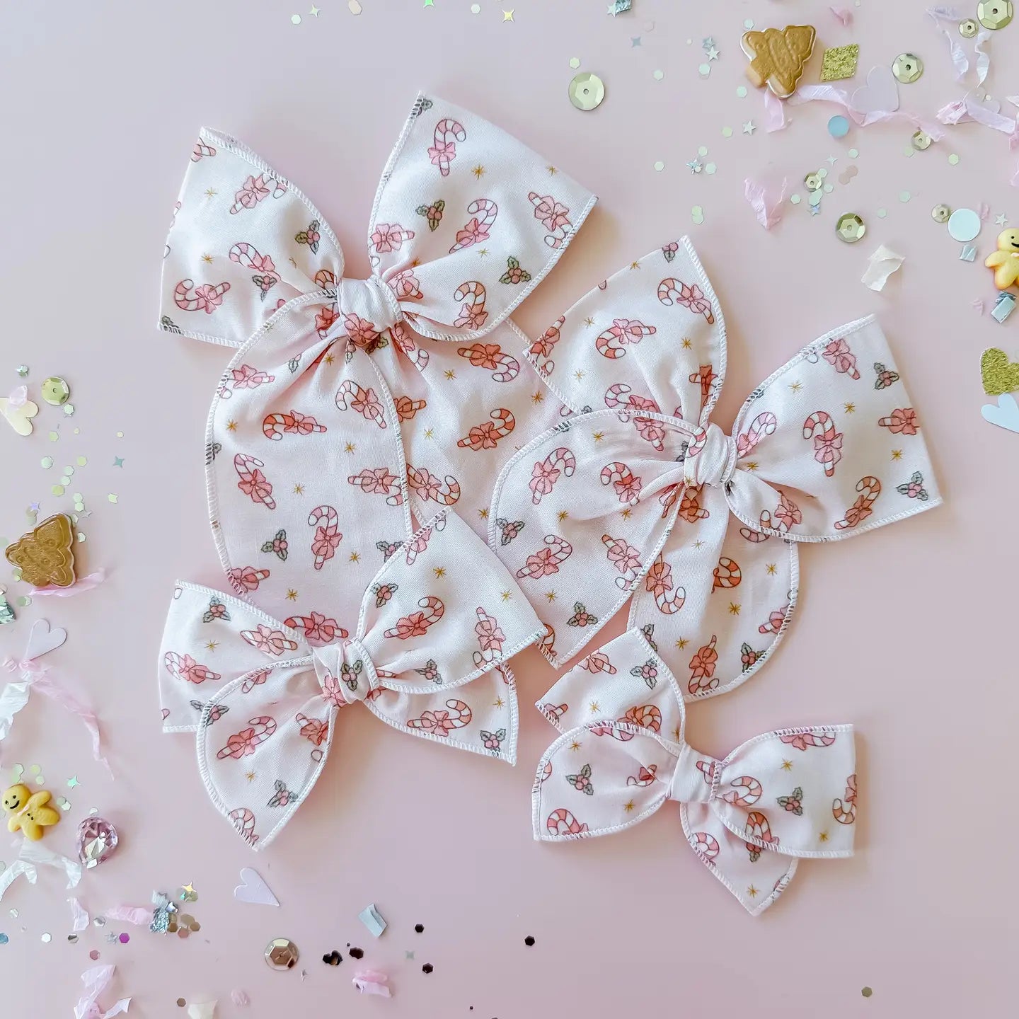 Christmas Candy Canes On Pink Bow