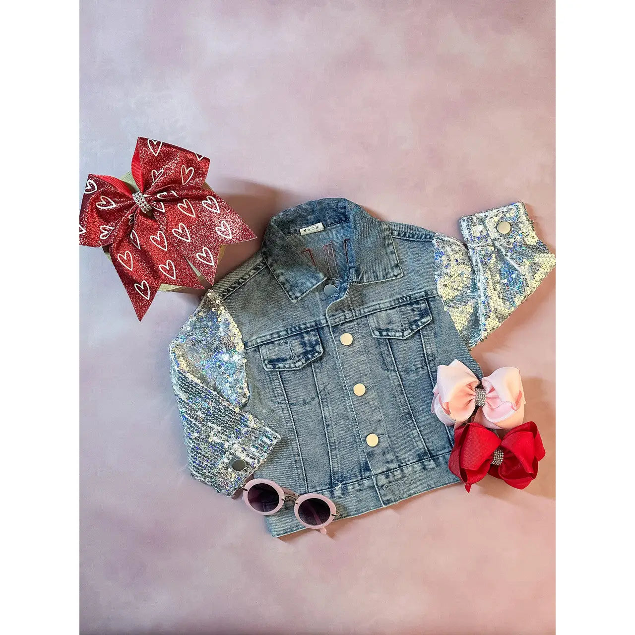 "Mini" Heart & Sequins Denim Jacket