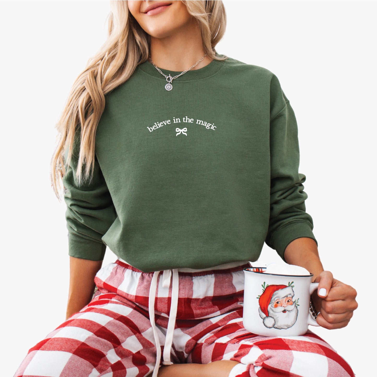 Embroidered Christmas Sweatshirt Holiday Crewneck Bow