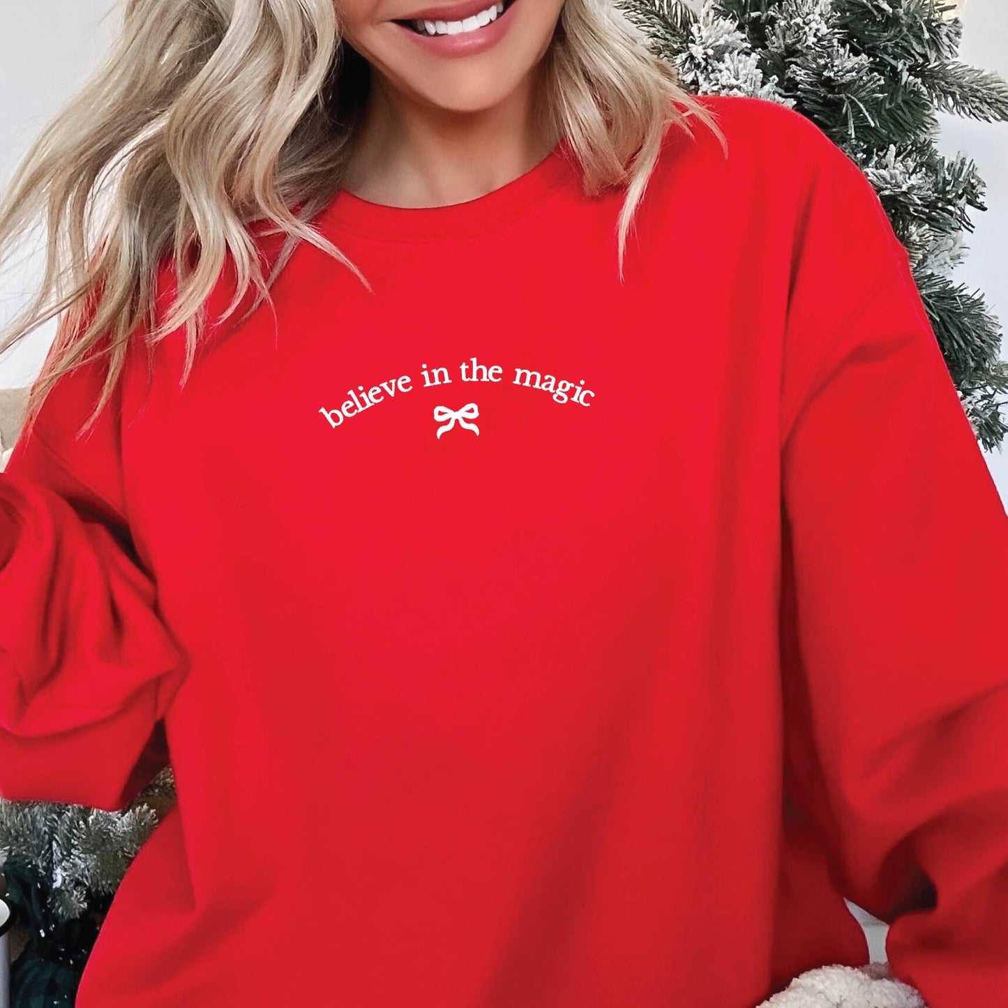 Embroidered Christmas Sweatshirt Holiday Crewneck Bow