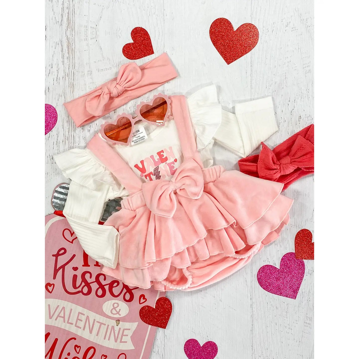 Valentine Lightening Infant Velvet Romper Set