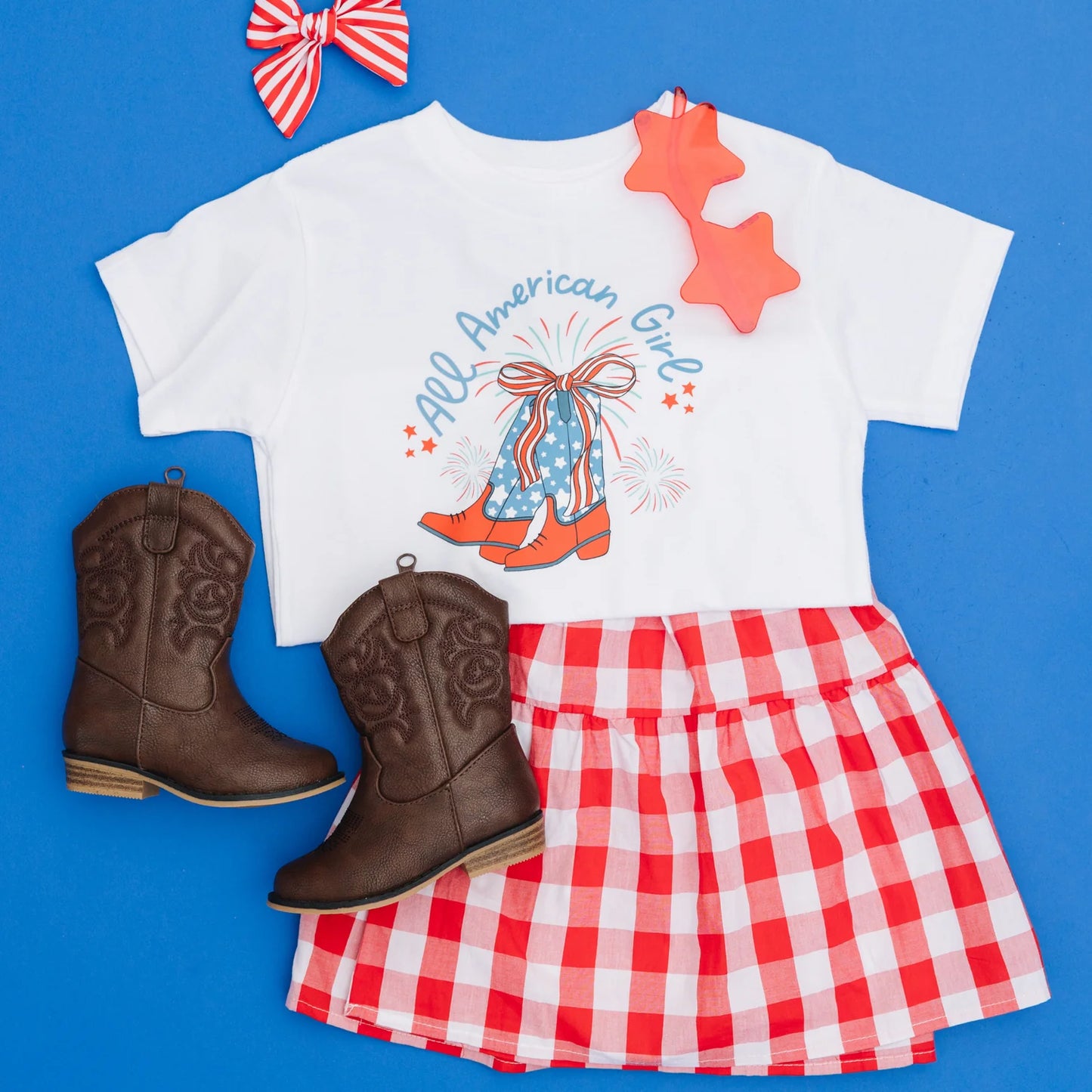 All American Girl Cowgirl Boots White T Shirt ( Final Sale)