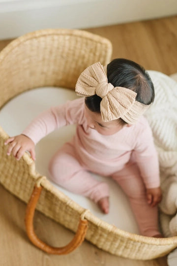 Big Bow Cable Knit Nylon Headband (Almond)