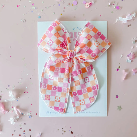 Floral Checkered Hair Bow✨