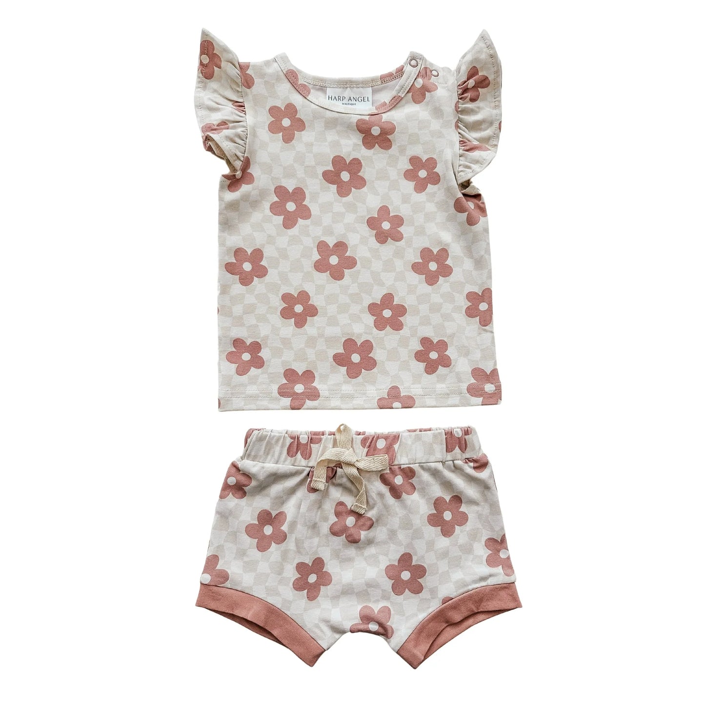 Ruffle Short Set - Checkered Daisy (Presale)