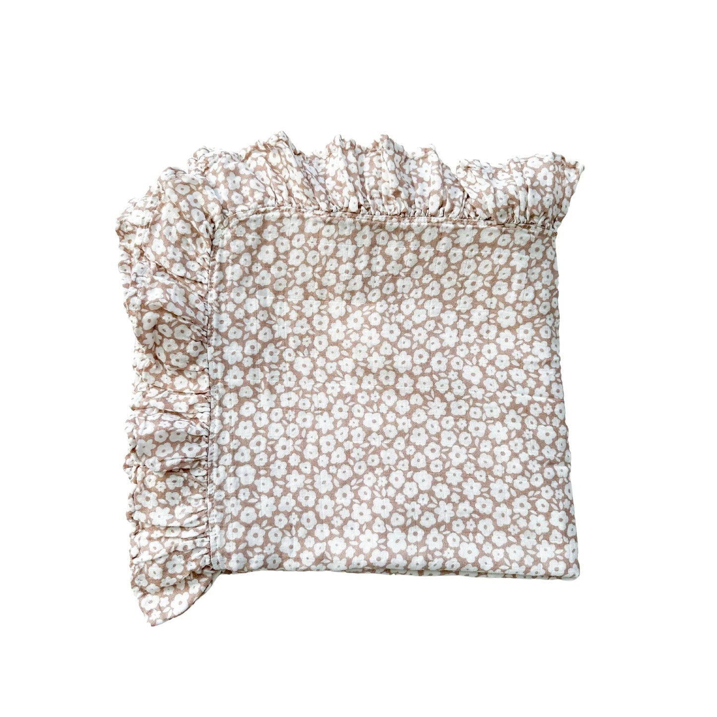 Muslin Swaddle Blanket - Mocha Ditsy Floral Ruffle (pre sale)