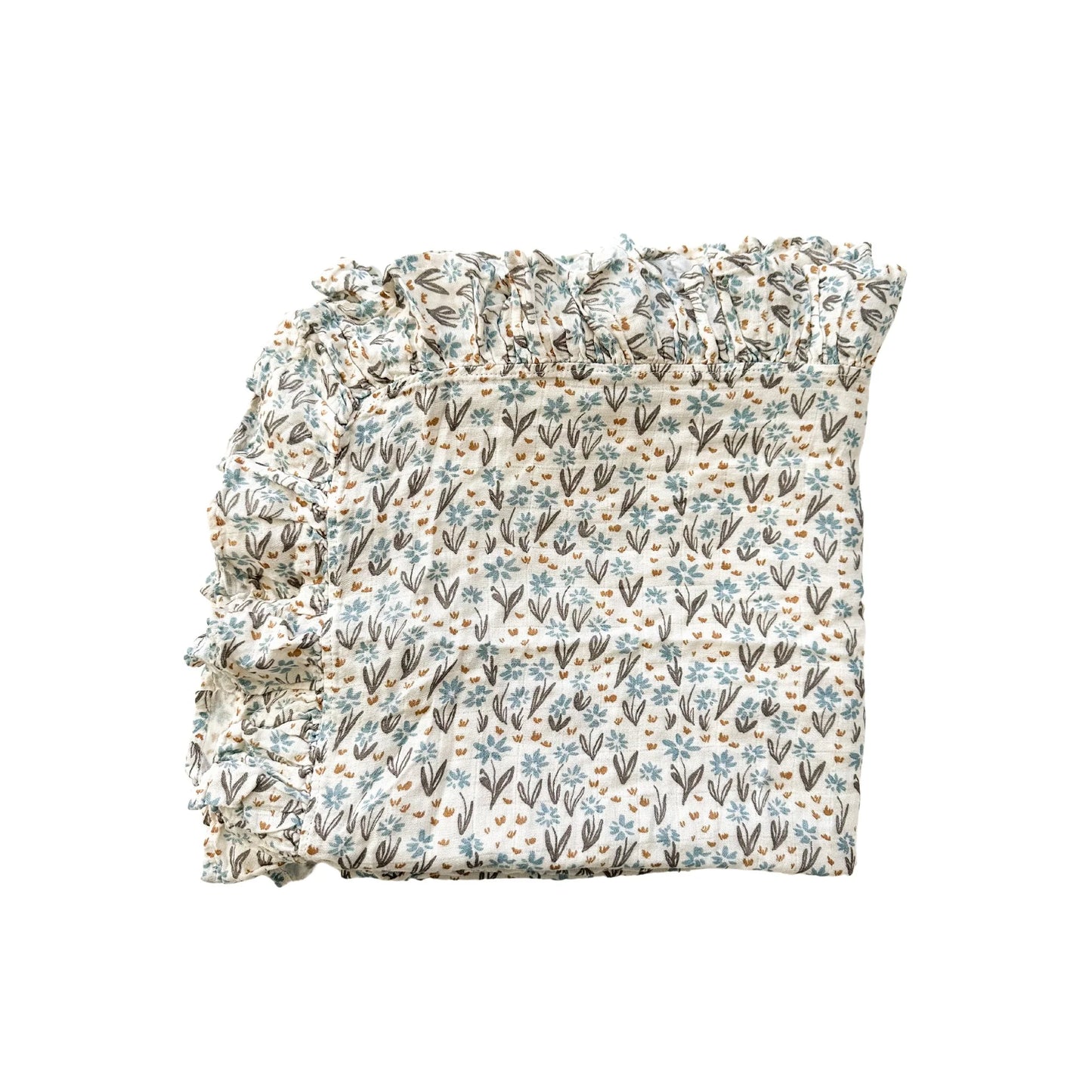 Muslin Swaddle Blanket - Arona Blue Floral Ruffle (Pre Sale)