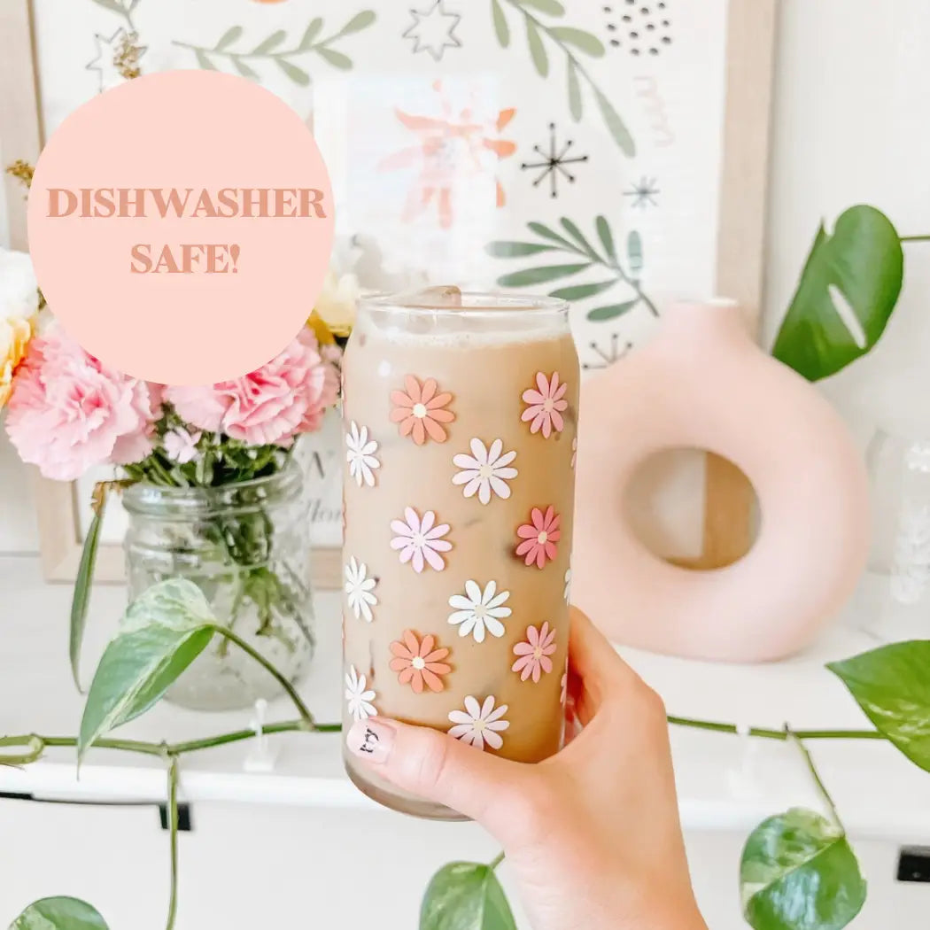 20oz Retro Daisy Iced Coffee Beer Can Glass (Available to ship August 14th)