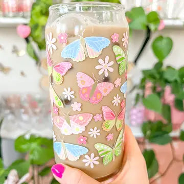 20oz Colorful Butterflies Glass (Available to ship August 14th)