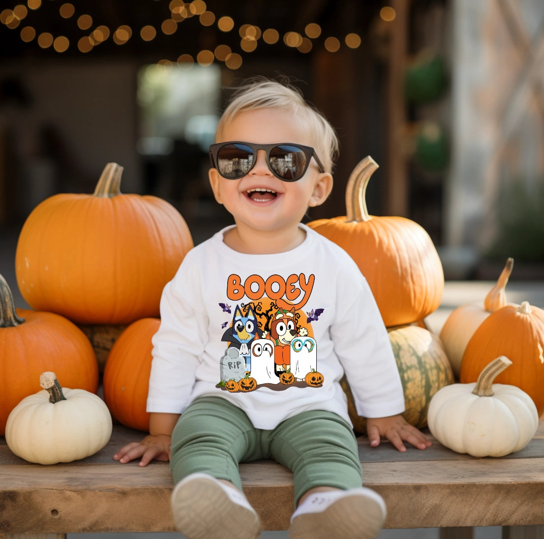 Booey Halloween Tee Shirt, Bluey Unisex Youth Ghost Long Sleeve Tee (PRESALE ORDER NOW)